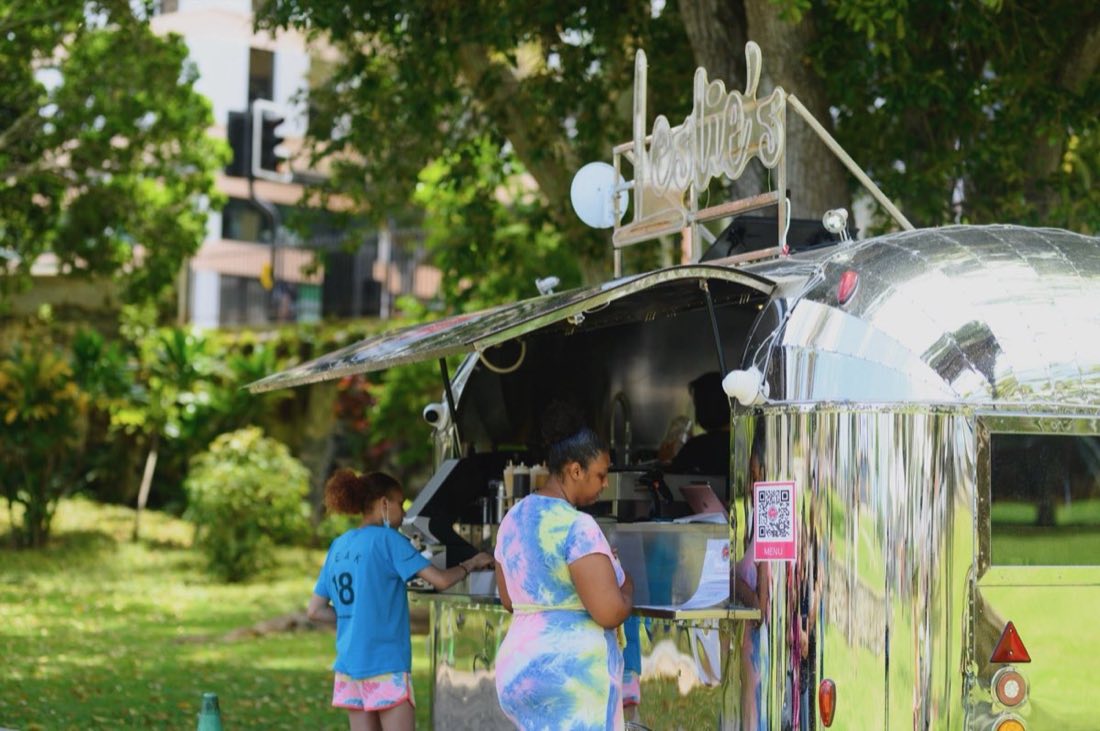 Leslie's Desserts trailer in Victoria Park with customers being served